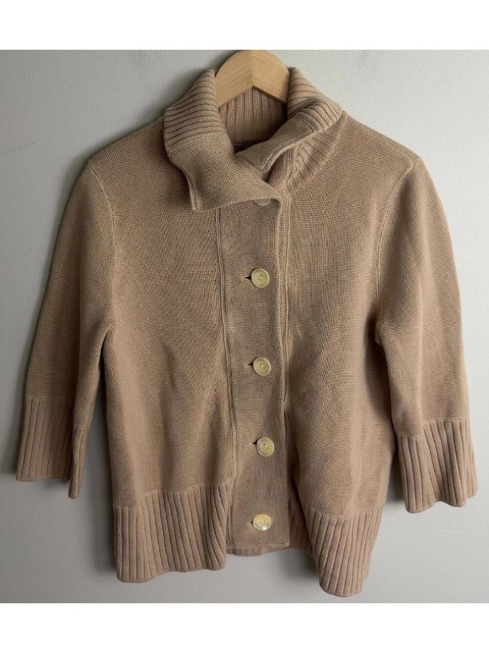 J.Jill Tan Knit Cardigan Button Front Sweater Size Medium 100% Cotton Women’s